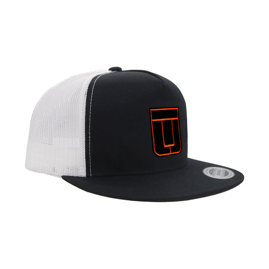 White/Black TU Hat - Flat Bill (Orange)