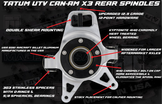 TATUM UTV CANAM MAVERICK X3 SUSPENSION SPINDLE KNUCKLE BEARING CARRIER REPLACEMENT OFF ROAD SUSPENSION PART ACCESSORIES BILLET ALUMINUM
